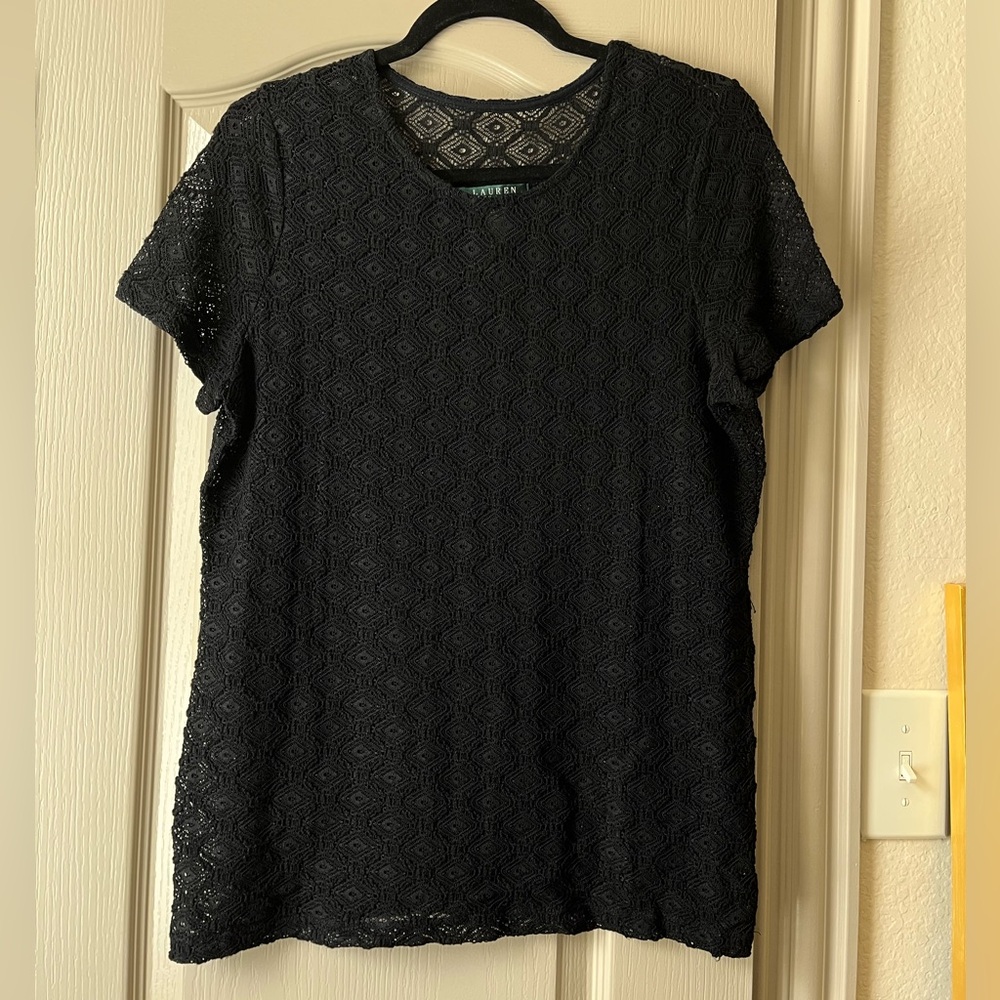 Ralph Lauren Black Lace Short Sleeve Top